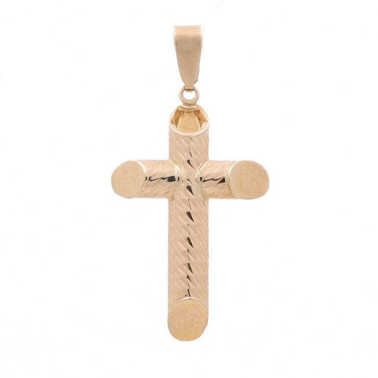 14K Yellow Gold Diamond Cut Cross Pendant - Miral Jewelry