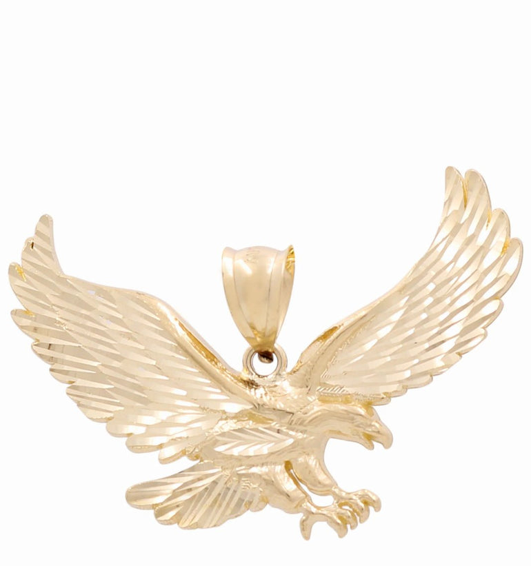 14K Yellow Gold Diamond Cut Eagle Pendant - Miral Jewelry
