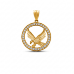 14K Yellow Gold Diamond Cut Eagle with Cz Pendant - Miral Jewelry