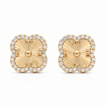 14K Yellow Gold Diamond Cut Flower Diamond Earrings with 0.30Tw Round Diamonds - Miral Jewelry