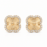 14K Yellow Gold Diamond Cut Flower Diamond Earrings with 0.30Tw Round Diamonds - Miral Jewelry