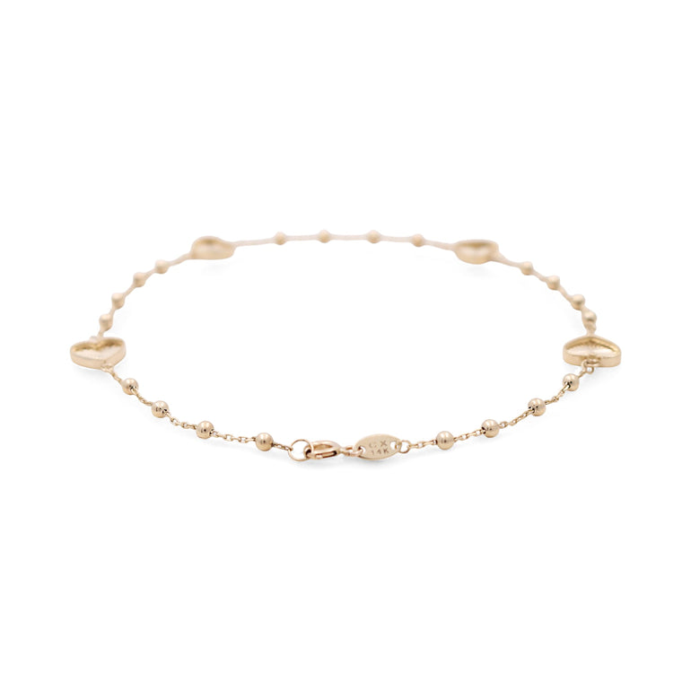 14K Yellow Gold Diamond Cut Heart Ankle Bracelet - Miral Jewelry