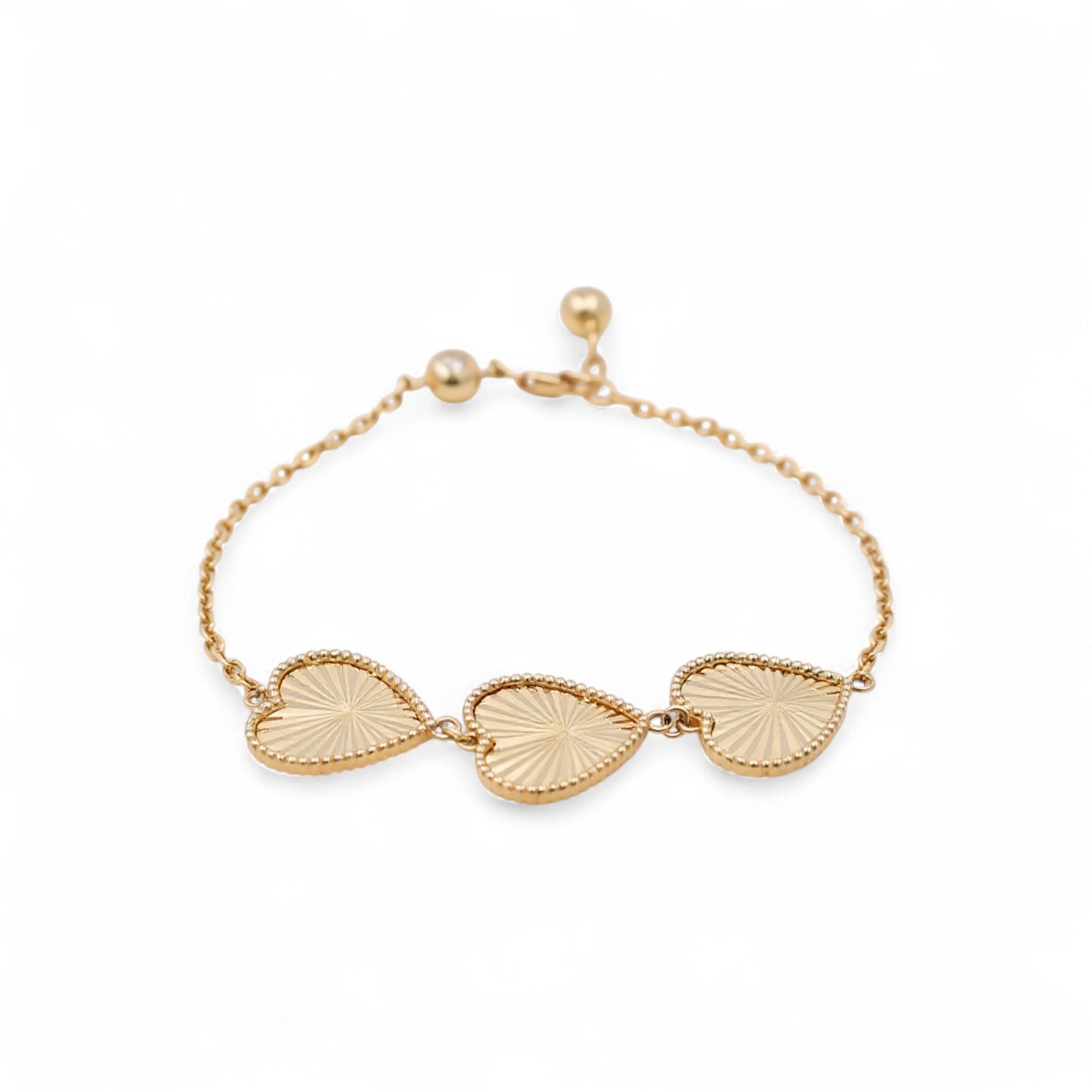 14K Yellow Gold Diamond Cut Hearts Bracelet - Miral Jewelry