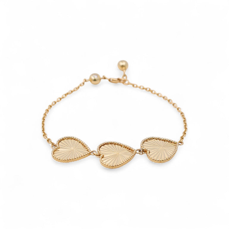 14K Yellow Gold Diamond Cut Hearts Bracelet - Miral Jewelry
