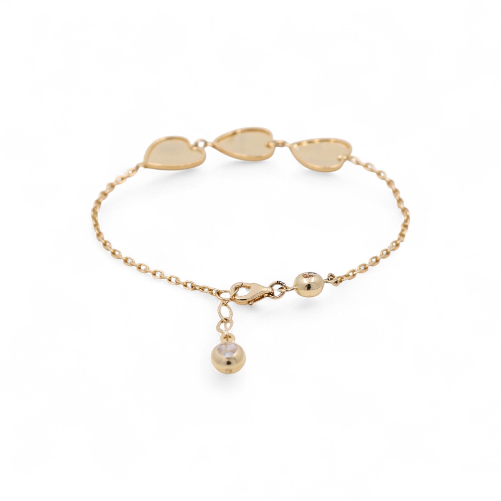 14K Yellow Gold Diamond Cut Hearts Bracelet - Miral Jewelry