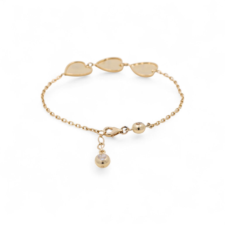 14K Yellow Gold Diamond Cut Hearts Bracelet - Miral Jewelry