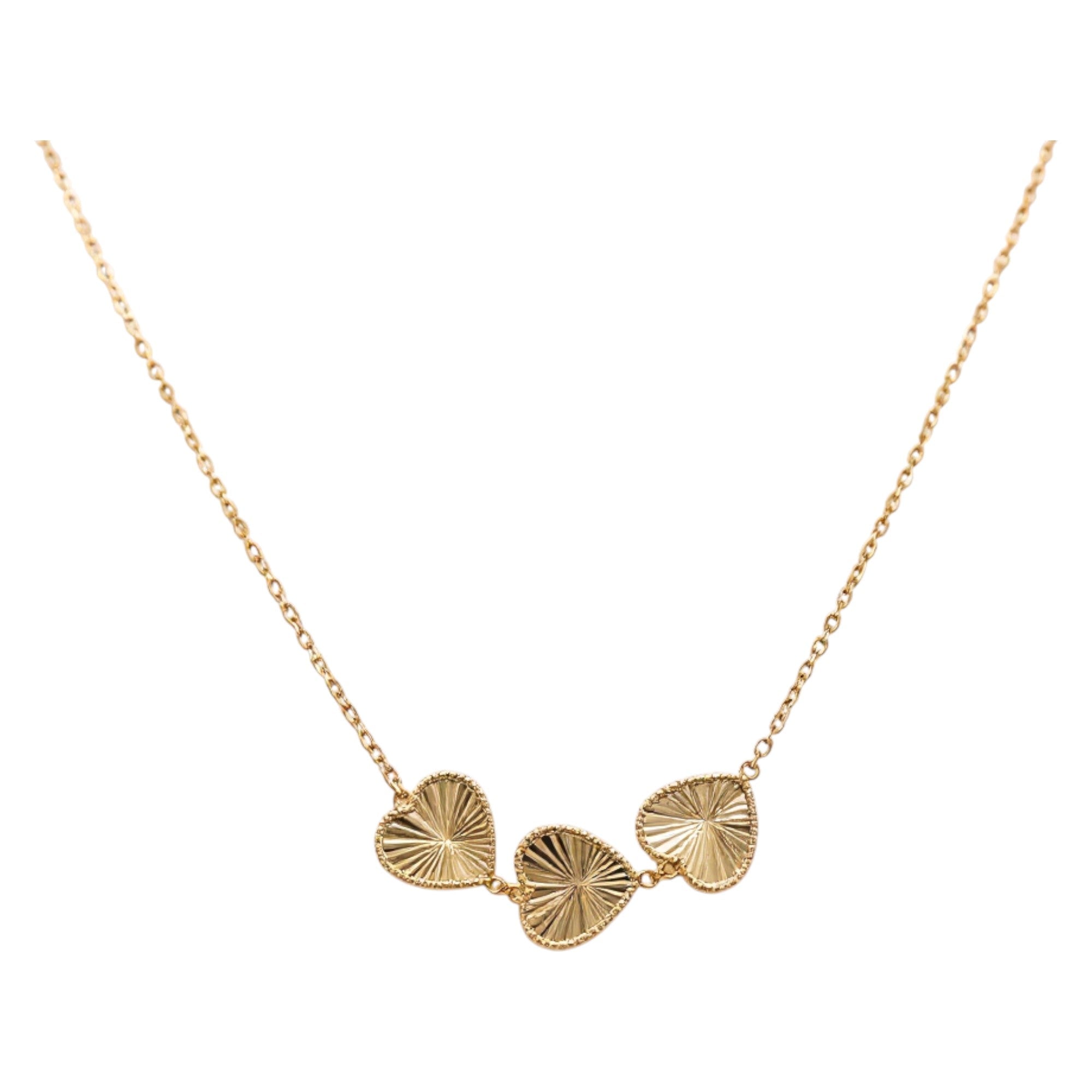 14k Yellow Gold Diamond Cut Hearts Necklaces 17" - Miral Jewelry