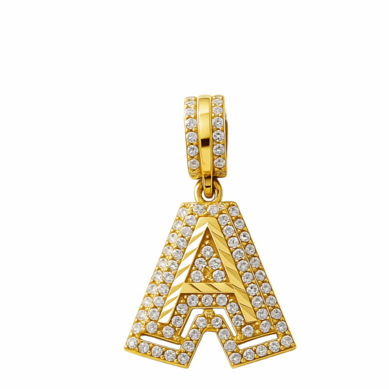 14K Yellow Gold Diamond Cut Inicial A Women's Pendant - Miral Jewelry