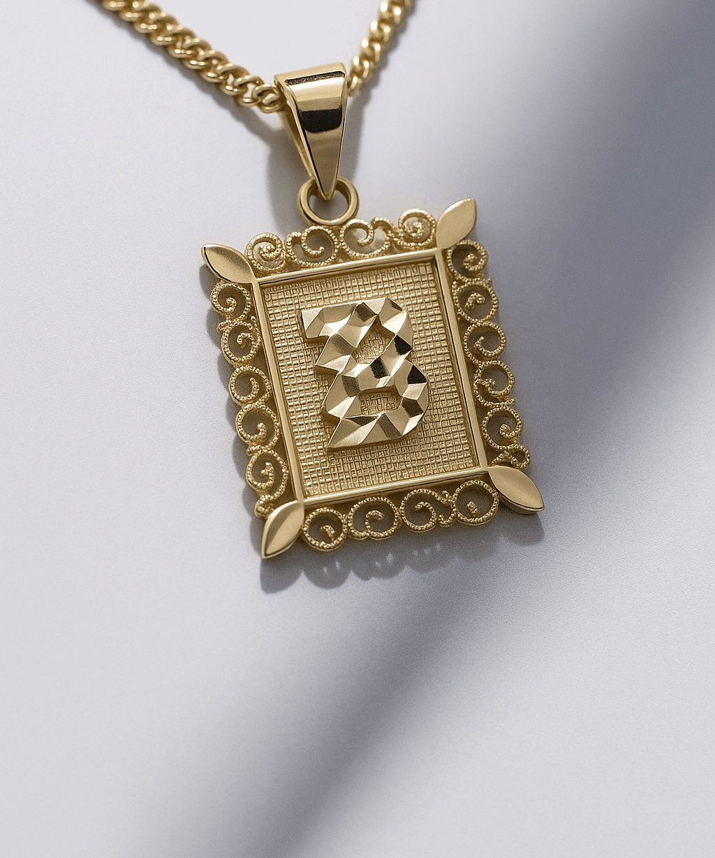 14K Yellow Gold Diamond Cut Inicial B Pendant - Miral Jewelry