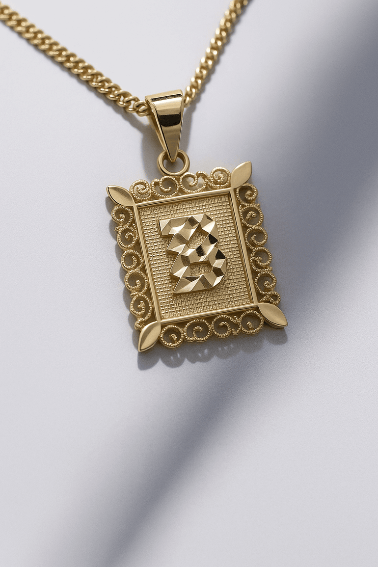 14K Yellow Gold Diamond Cut Inicial B Pendant - Miral Jewelry