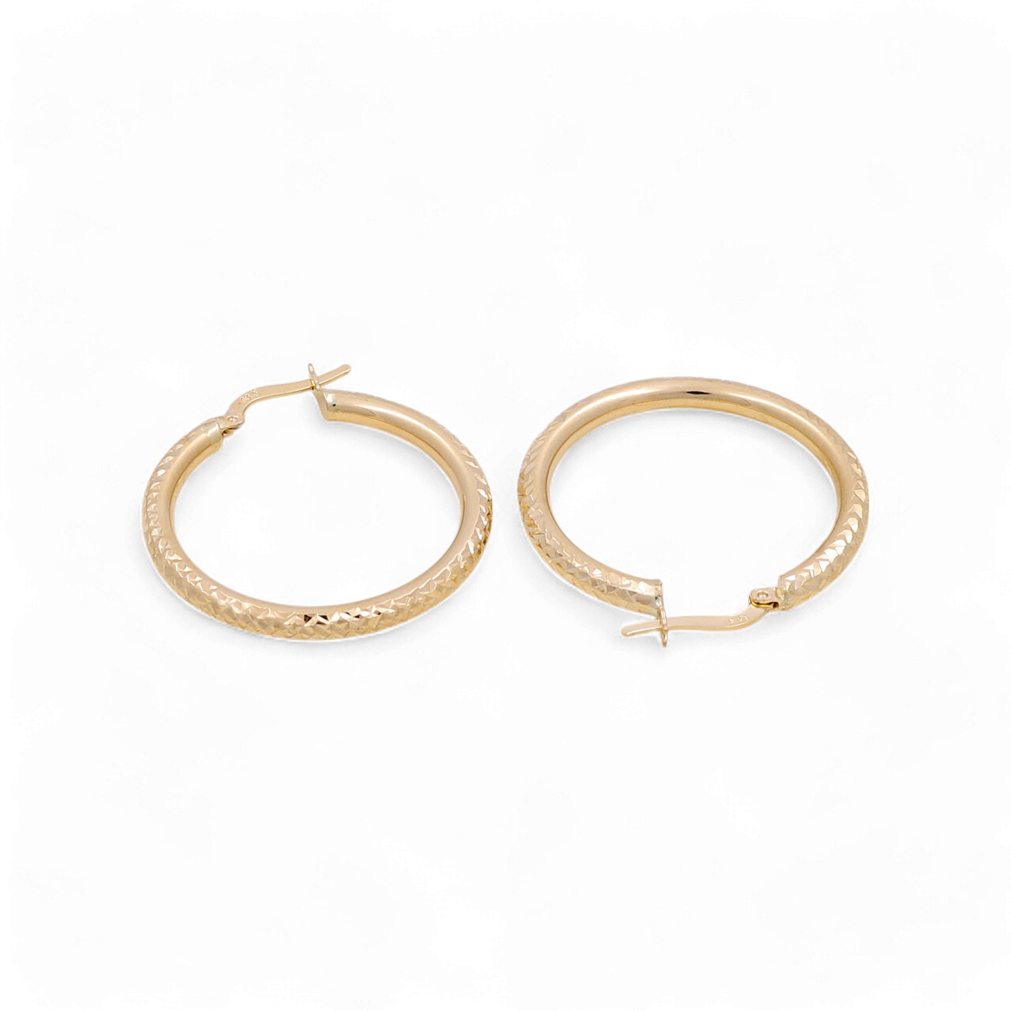 14K Yellow Gold Diamond Cut Large Hoop Earrings - Miral Jewelry