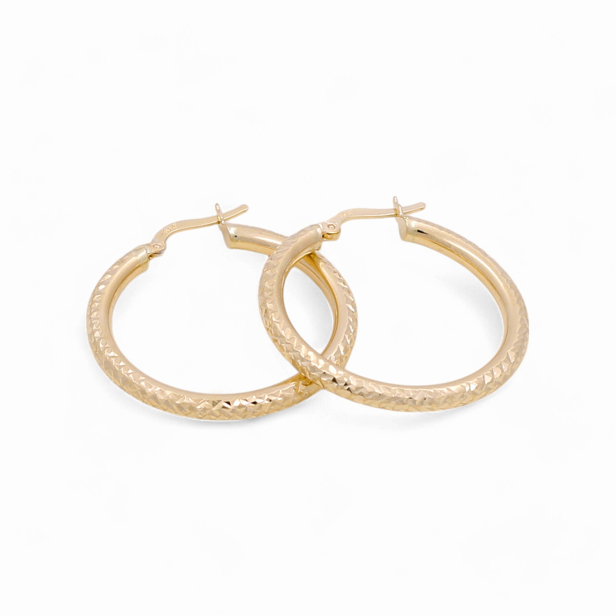 14K Yellow Gold Diamond Cut Large Hoop Earrings - Miral Jewelry