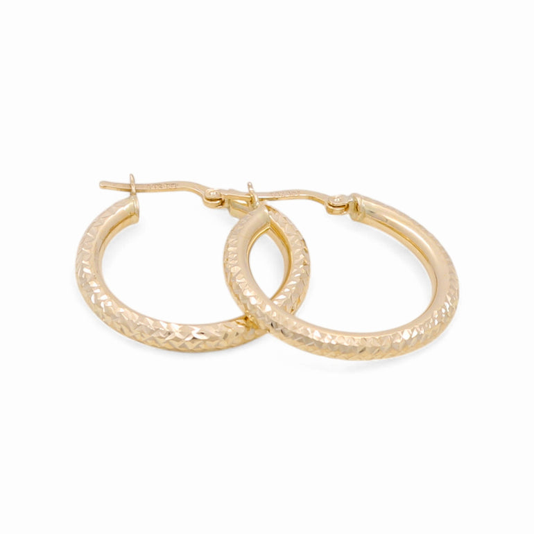 14K Yellow Gold Diamond Cut Medium Hoop Earrings - Miral Jewelry