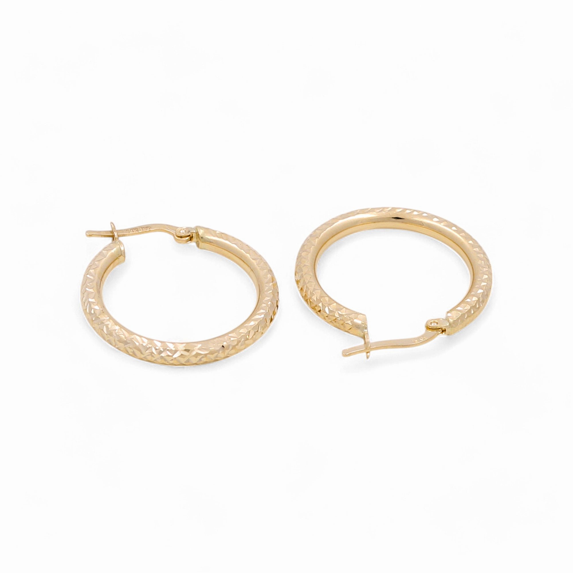 14K Yellow Gold Diamond Cut Medium Hoop Earrings - Miral Jewelry