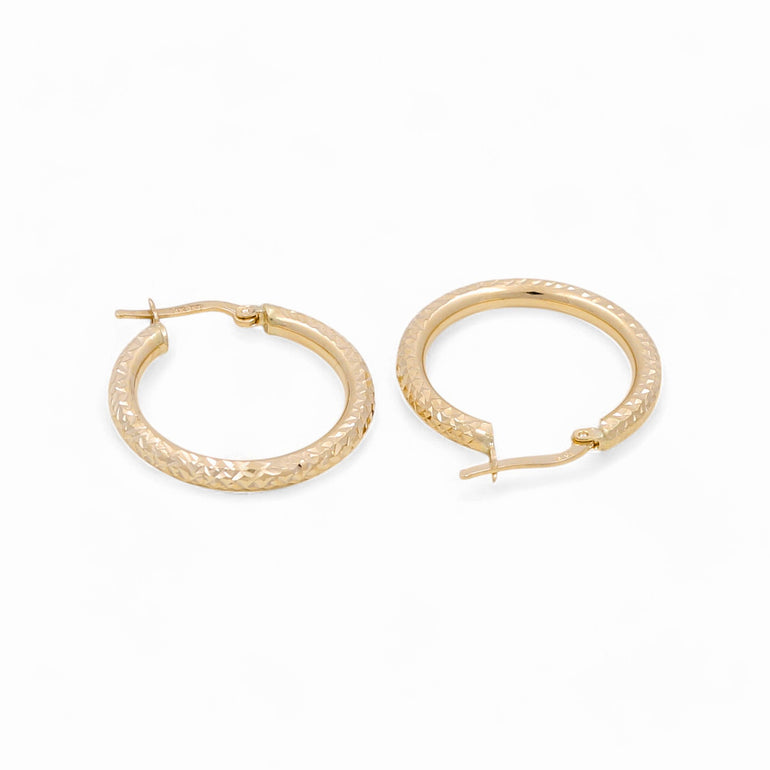 14K Yellow Gold Diamond Cut Medium Hoop Earrings - Miral Jewelry