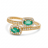 14K Yellow Gold Diamond Cut Modern Fashion Ring with 0.46Tw Oval Emeralds and 0.26Tw Round Diamonds - Miral Jewelry