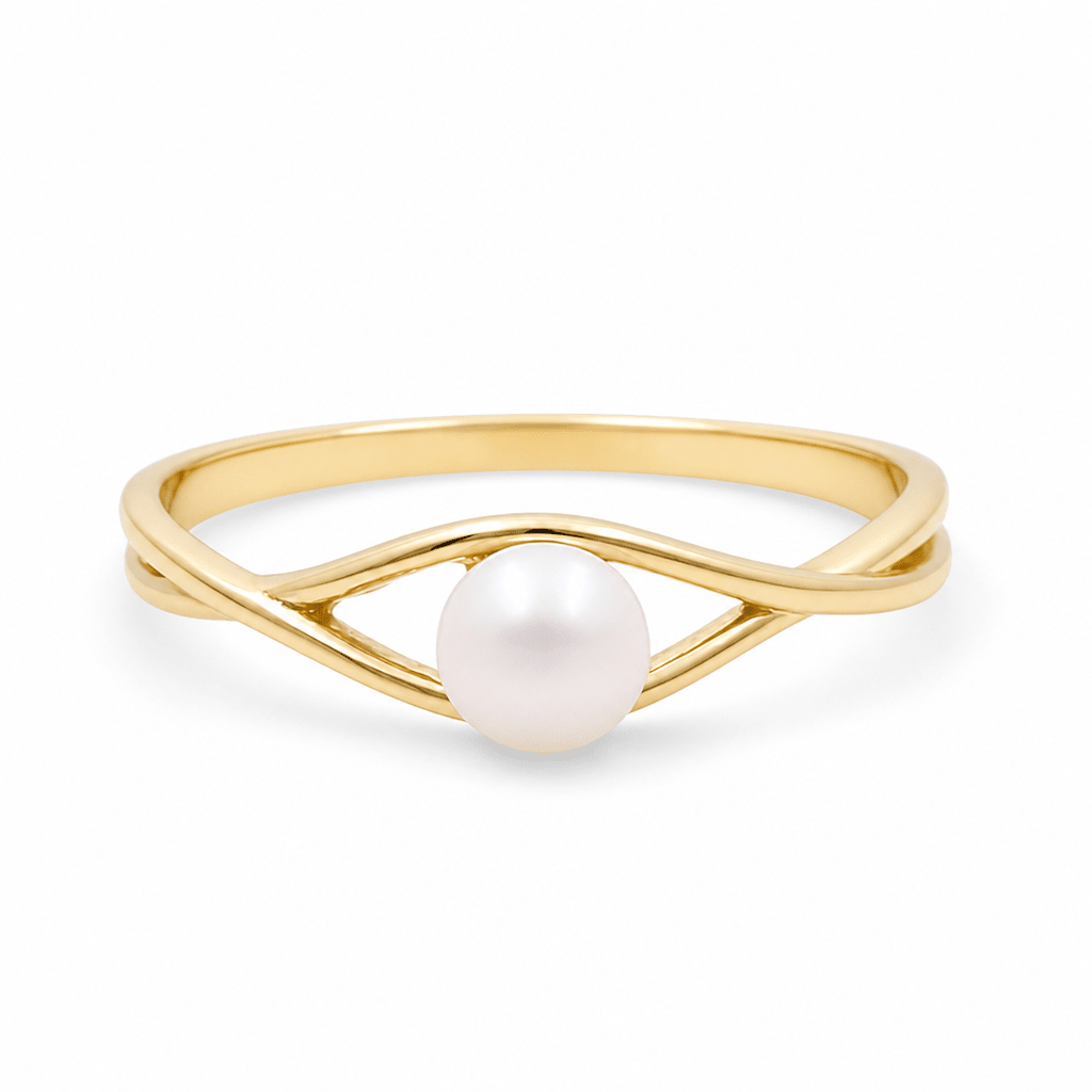 14K Yellow Gold Diamond Cut Pearl Fashion Women's Ring - Miral Jewelry