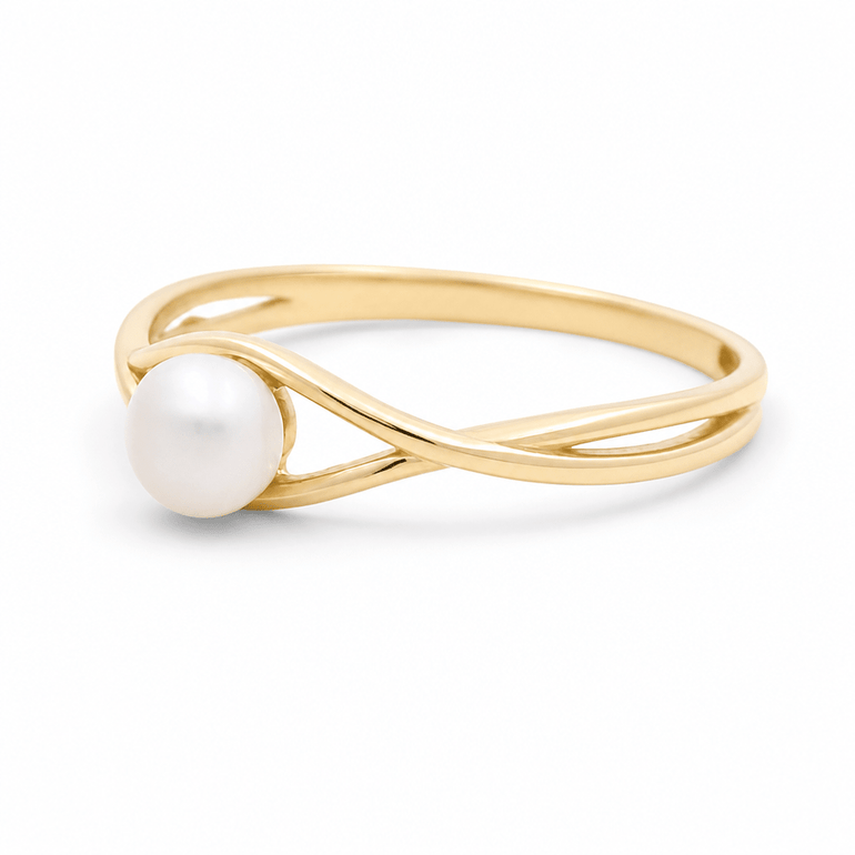 14K Yellow Gold Diamond Cut Pearl Fashion Women's Ring - Miral Jewelry