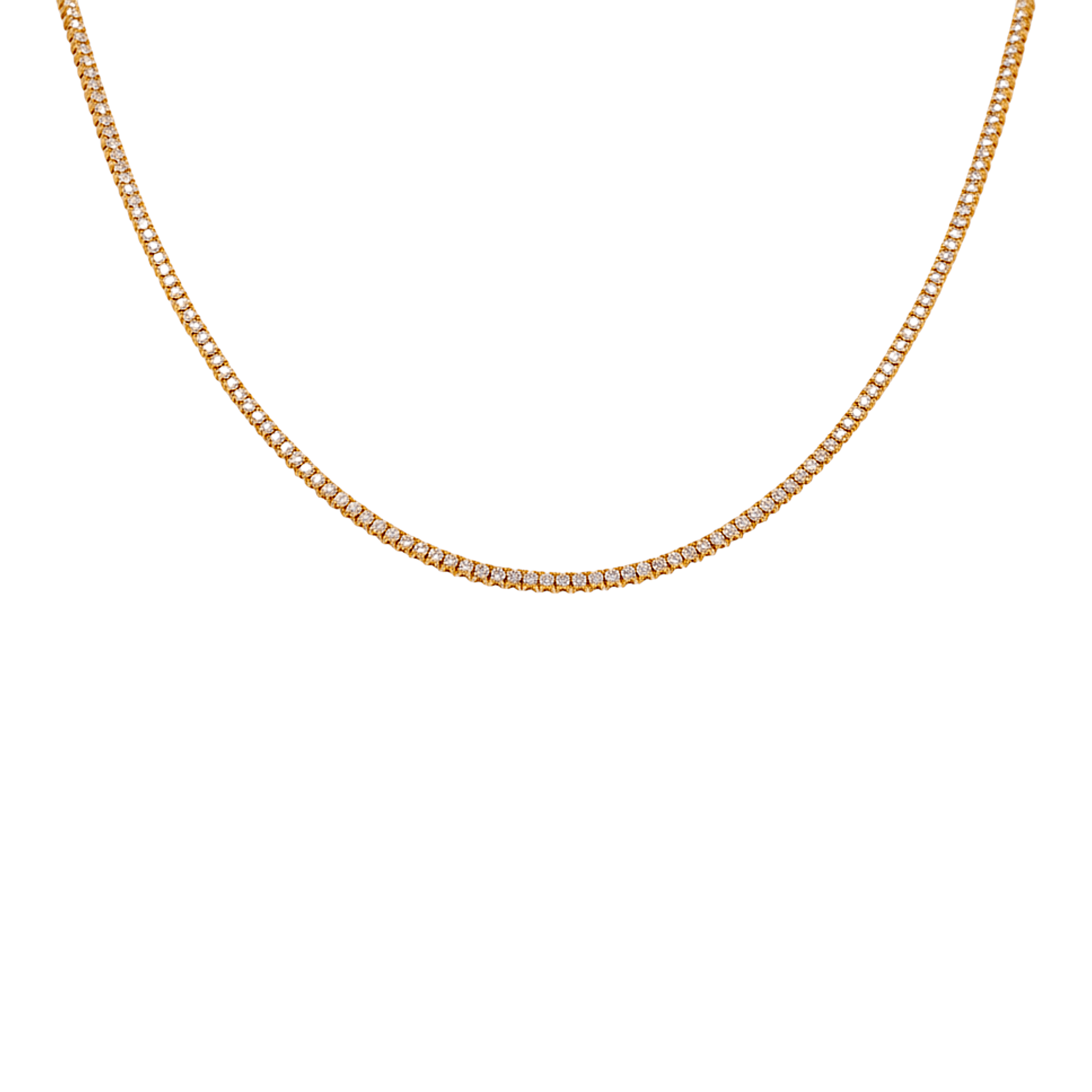 14k Yellow Gold Diamond Cut Tennis Necklace 17" with 4.32Tw Round Diamonds - Miral Jewelry