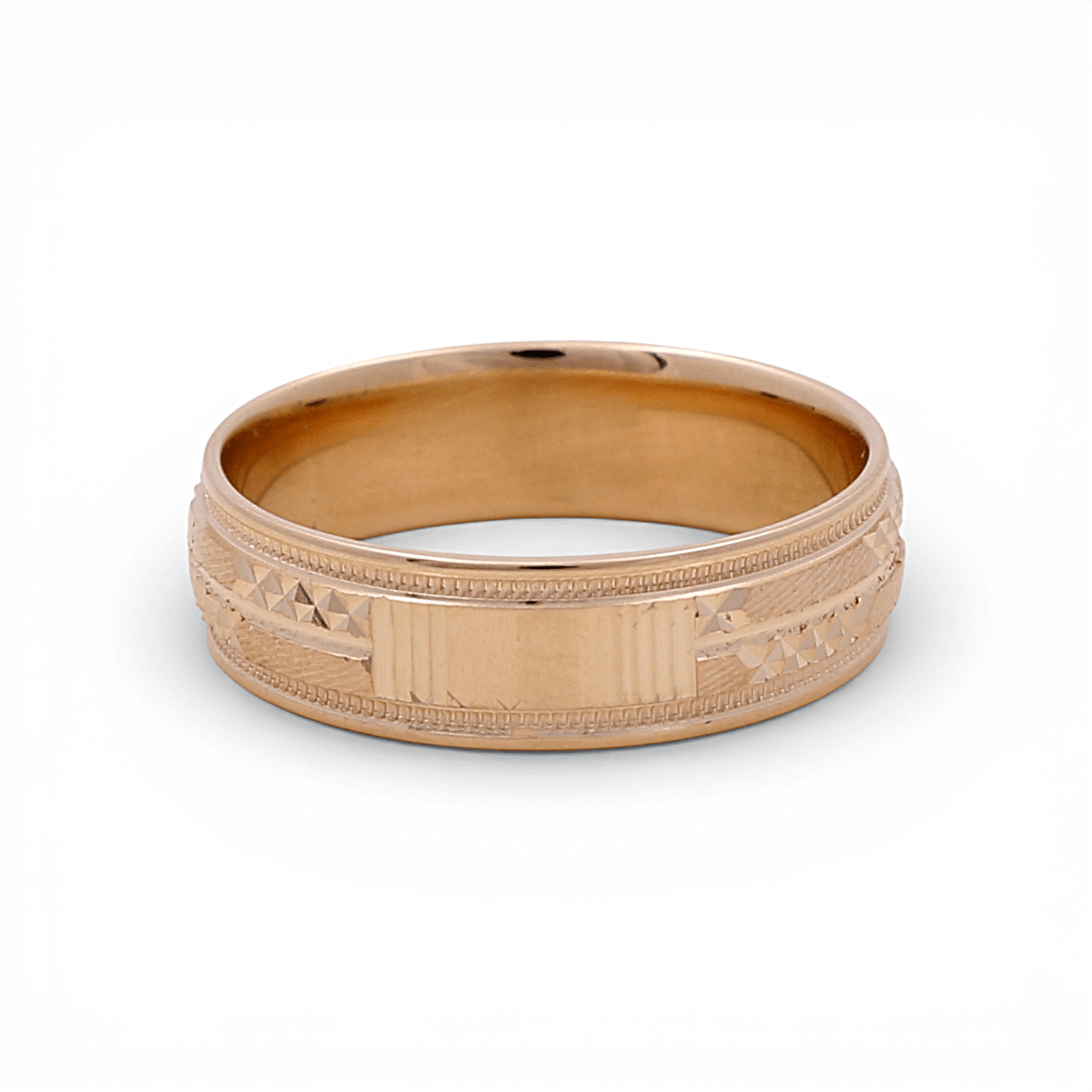 14K Yellow Gold Diamond Cut Wedding Band Ring - Miral Jewelry