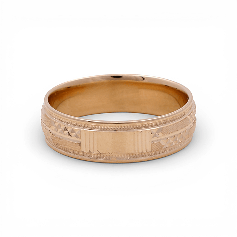 14K Yellow Gold Diamond Cut Wedding Band Ring - Miral Jewelry