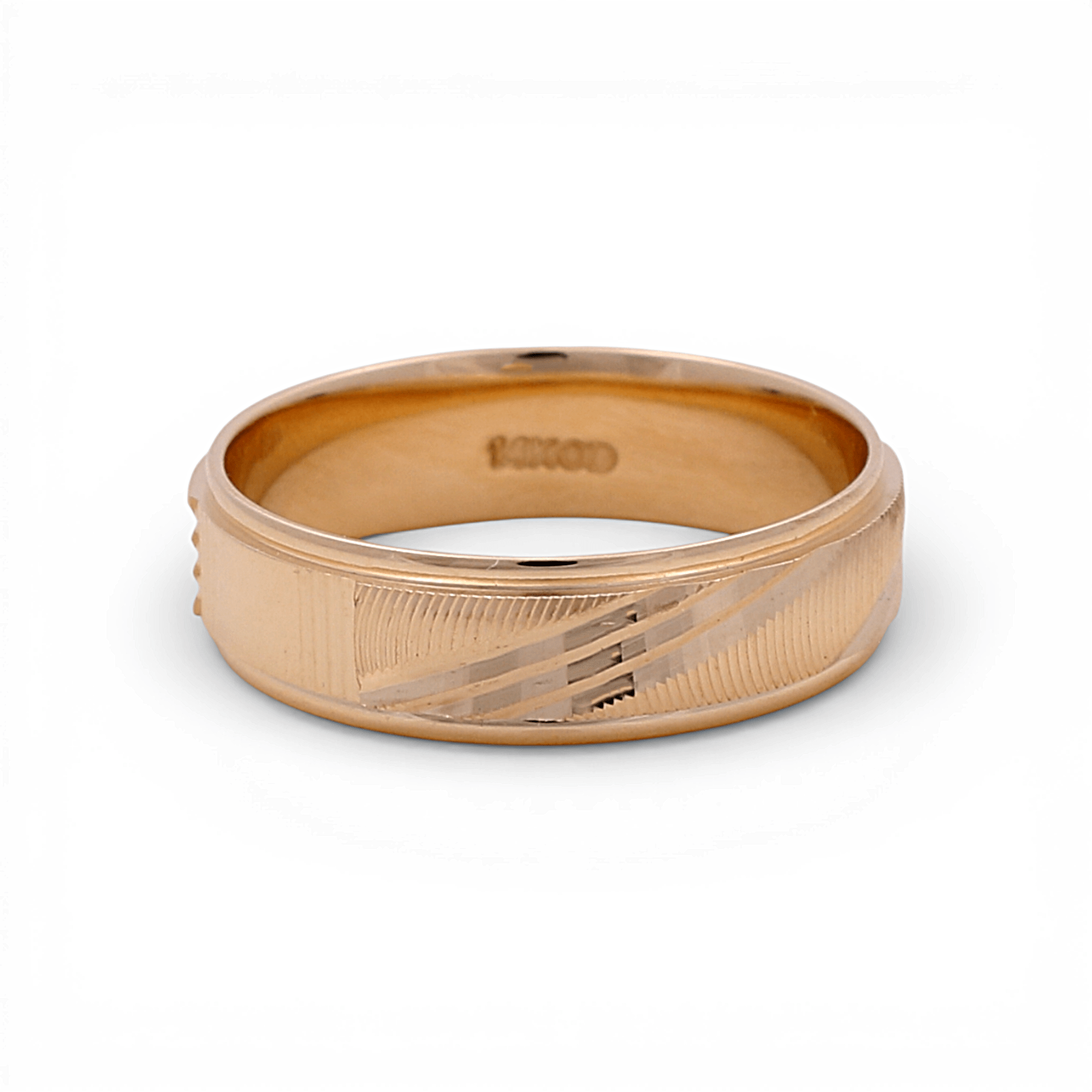 14K Yellow Gold Diamond Cut Wedding Band Ring - Miral Jewelry