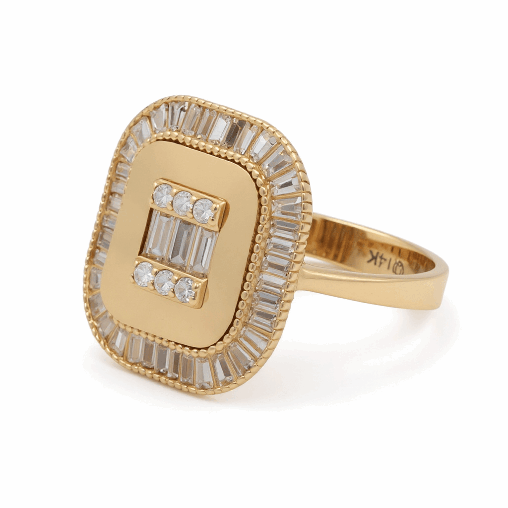 14K Yellow Gold Diamond Cut with Cz Fashion Women's Ring - Miral Jewelry
