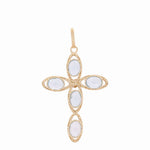 14K Yellow Gold Diamond Cut with Light Blue Stones Pendant - Miral Jewelry
