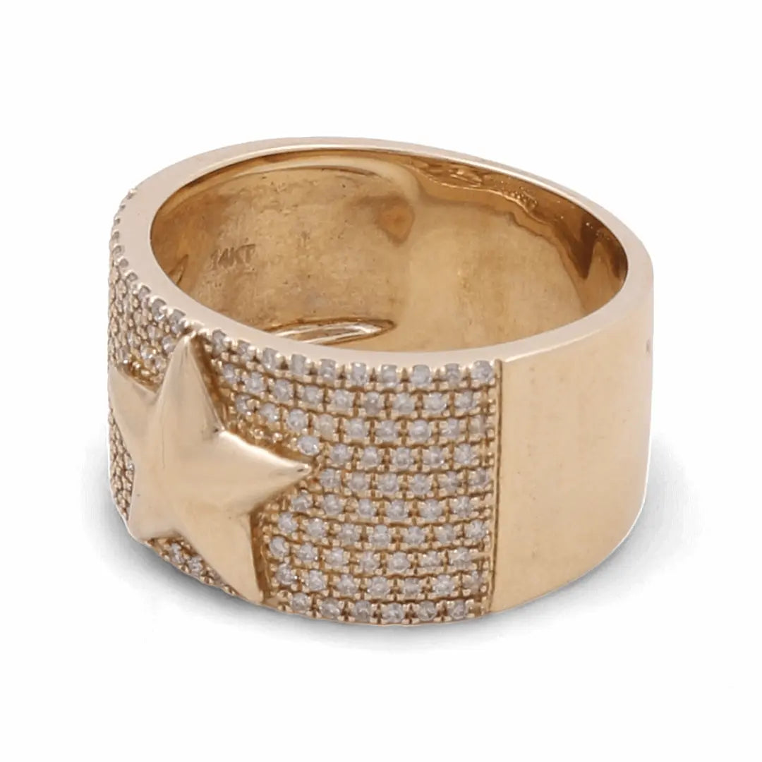 14K Yellow Gold Wide Pavé Diamond Band with Star 0.41 ct tw – view 2
