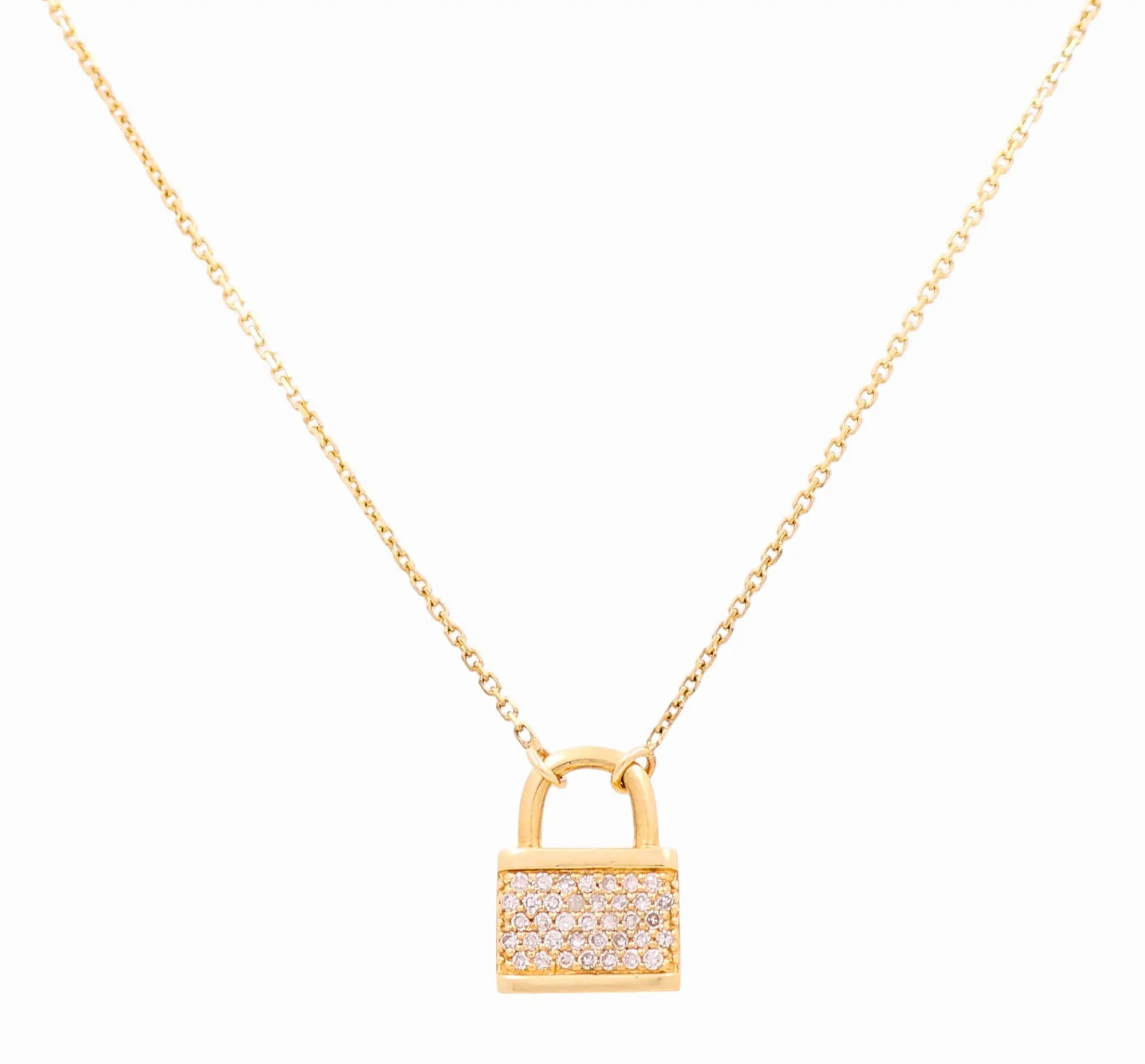 14K Yellow Gold Pavé Diamond Padlock Necklace 0.12 ct tw