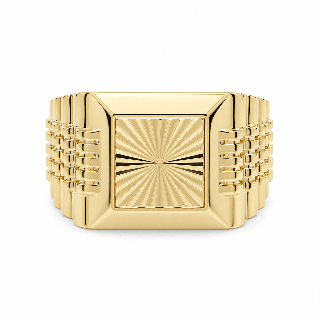 14K Yellow Gold Men's Diamond-Cut Square Signet Ring