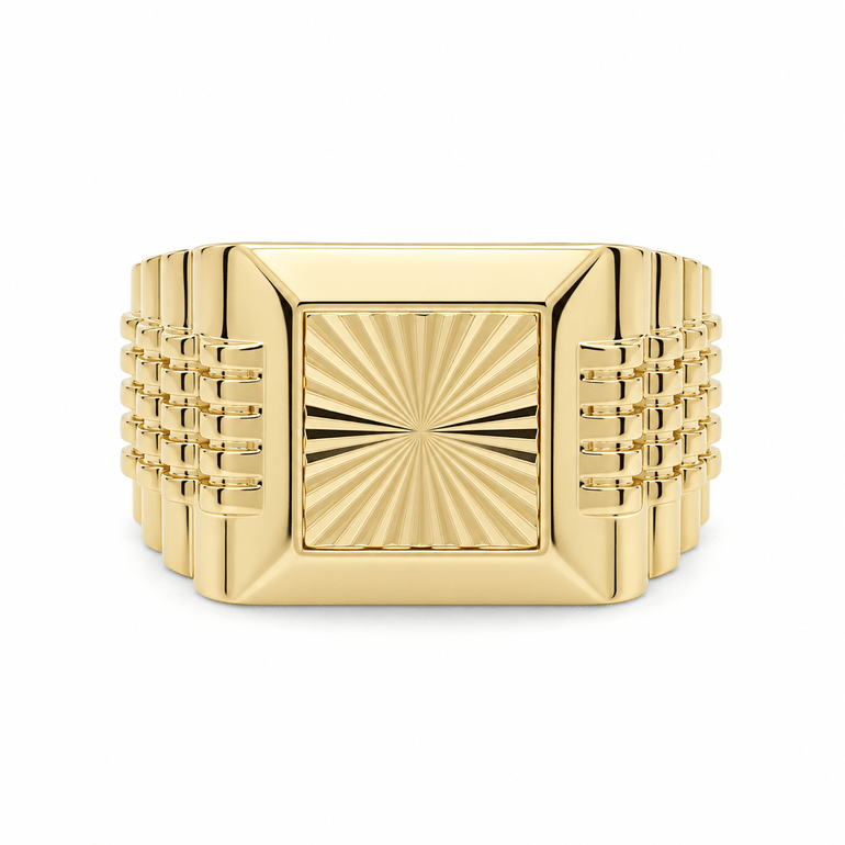 14k Yellow Gold Diamont Cut Square Fashion Ring Men's - Miral Jewelry