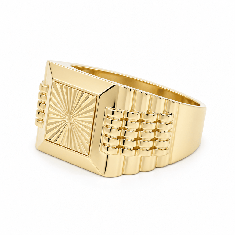 14k Yellow Gold Diamont Cut Square Fashion Ring Men's - Miral Jewelry