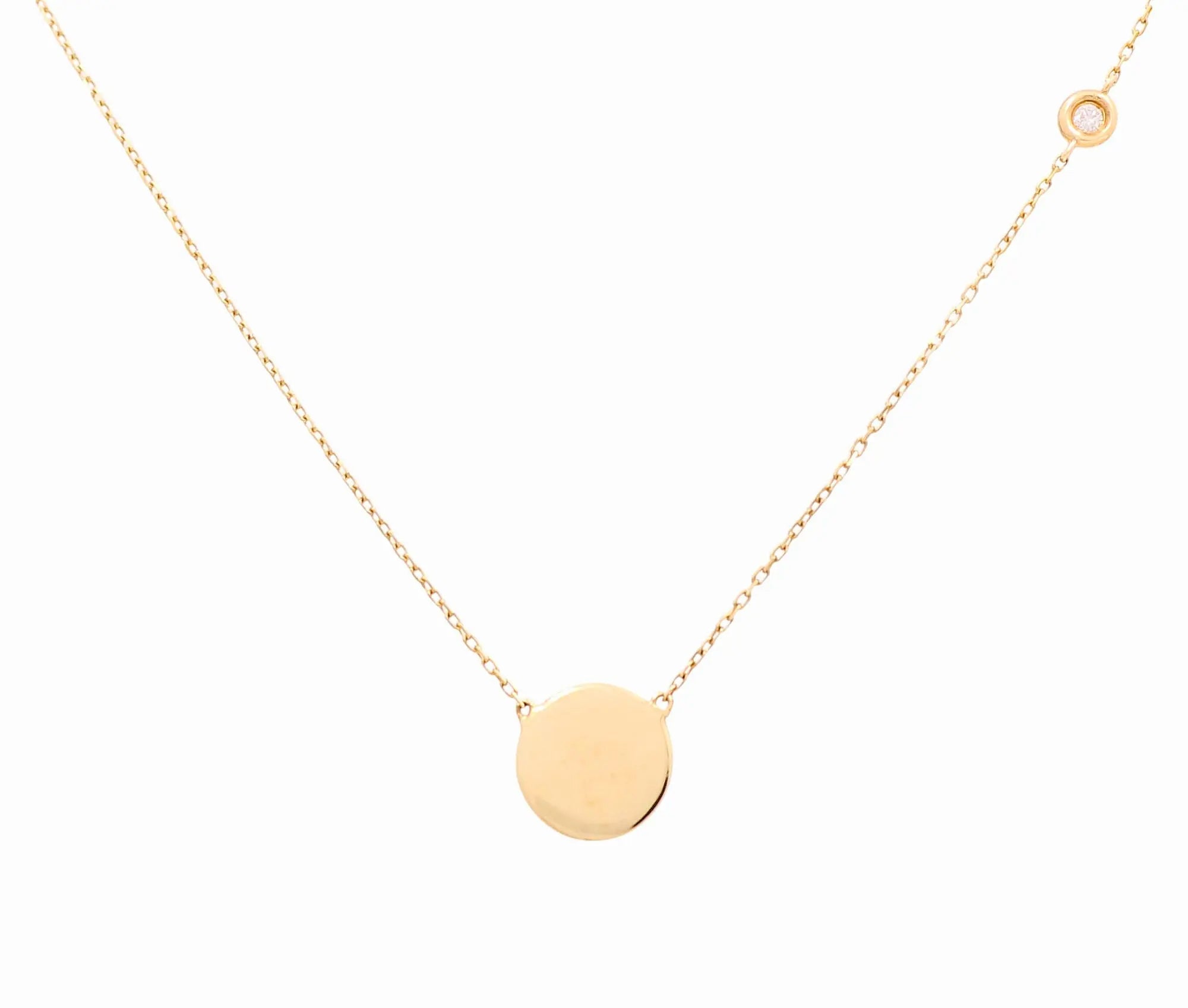 14K Yellow Gold Disk Shape Women's Necklaces with 0.03Tw Round Diamonds - Miral Jewelry