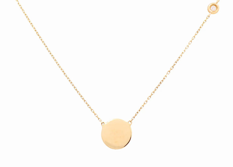 14K Yellow Gold Disk Shape Women's Necklaces with 0.03Tw Round Diamonds - Miral Jewelry