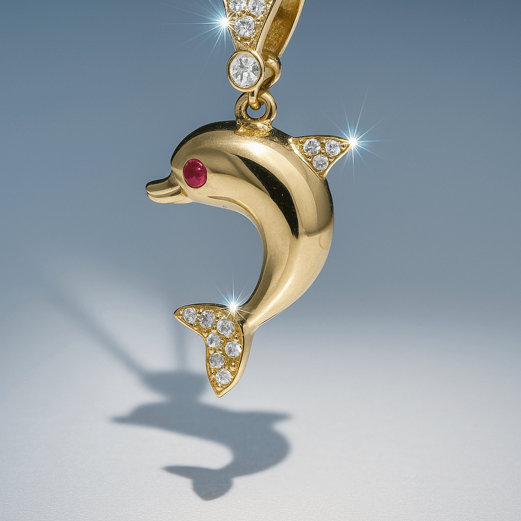 14K Yellow Gold Dolphin Pendant with CZ 4.1 g – view 2
