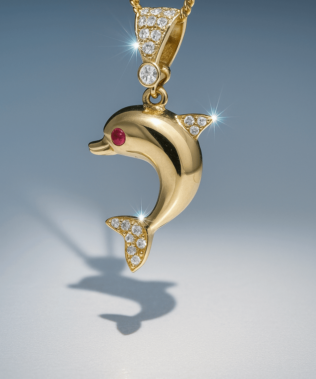 14K Yellow Gold Dolphin Women's Pendant - Miral Jewelry