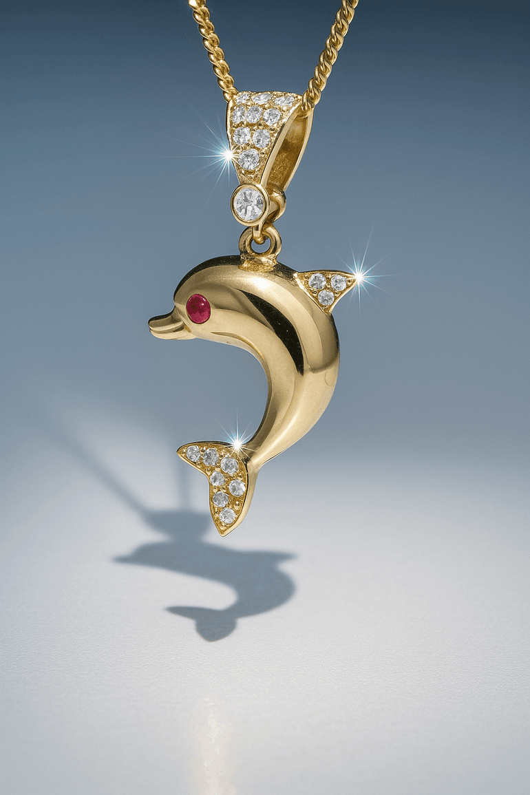 14K Yellow Gold Dolphin Women's Pendant - Miral Jewelry