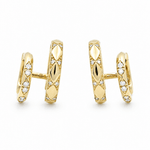 14K Yellow Gold Double Small Hoops Diamond Earrings with 0.31Tw Round Diamonds - Miral Jewelry