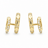 14K Yellow Gold Double Small Hoops Diamond Earrings with 0.31Tw Round Diamonds - Miral Jewelry