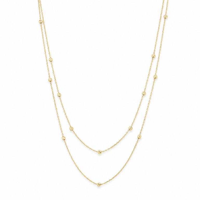 14K Yellow Gold Double-Strand Bead Station Necklace 17-18in