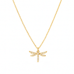 14k Yellow Gold Dragonfly Diamond Necklace 18" with 0.06Tw Round Diamonds - Miral Jewelry