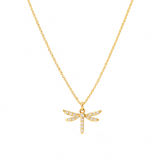 14k Yellow Gold Dragonfly Diamond Necklace 18" with 0.06Tw Round Diamonds - Miral Jewelry