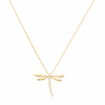 14k Yellow Gold Dragonfly Diamond Necklace with 0.32 Tw Round Diamonds - Miral Jewelry
