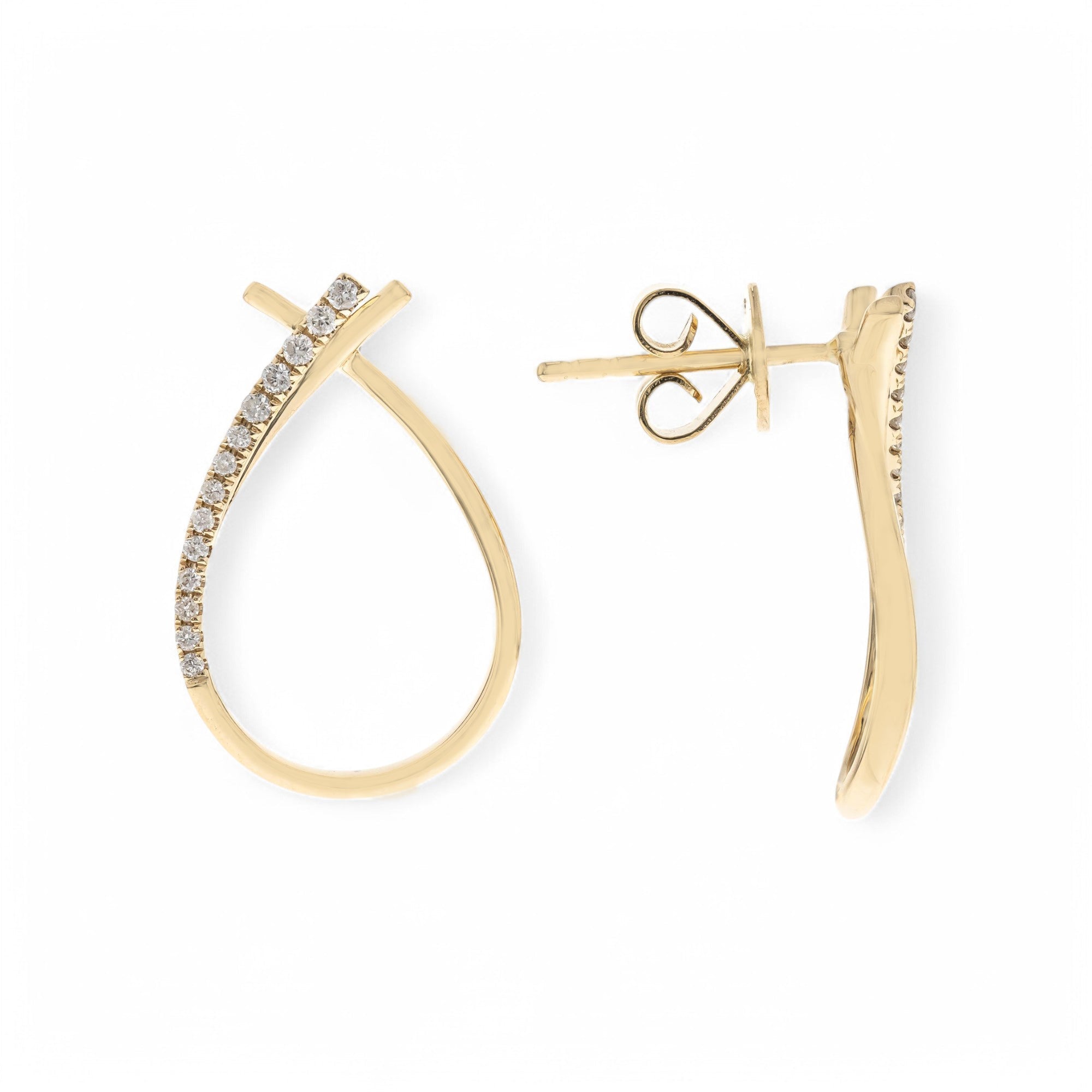 14K Yellow Gold Drop Diamond Earrings with 0.13Tw Round Diamonds - Miral Jewelry