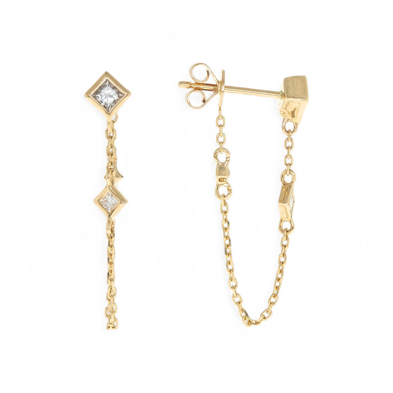 14K Yellow Gold Drop Diamond Earrings with 0.28Tw Round Diamonds - Miral Jewelry