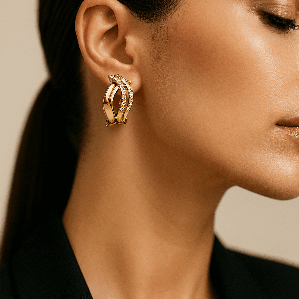 14K Yellow Gold Wave Diamond Hoop Earrings 0.42 ct tw – view 2