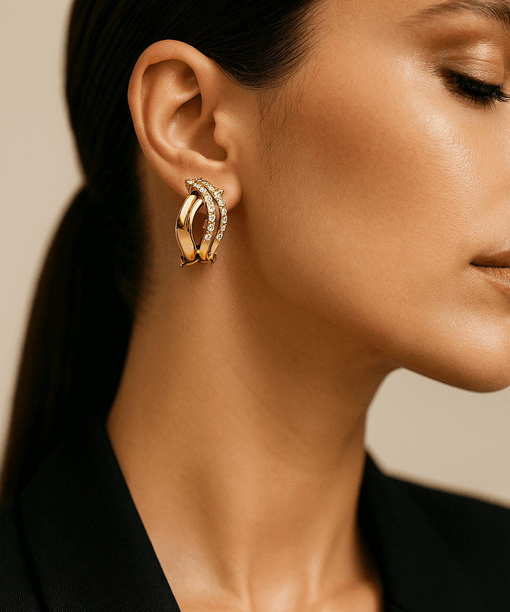 14K Yellow Gold Drop Diamond Earrings with 0.42Tw Round Diamonds - Miral Jewelry