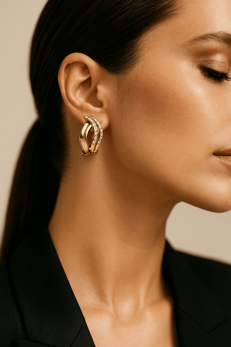 14K Yellow Gold Drop Diamond Earrings with 0.42Tw Round Diamonds - Miral Jewelry