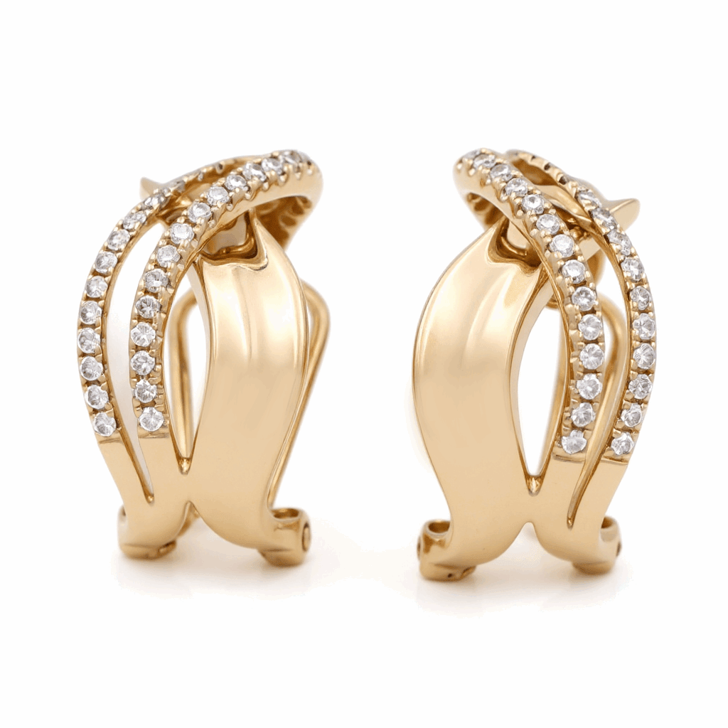 14K Yellow Gold Wave Diamond Hoop Earrings 0.42 ct tw